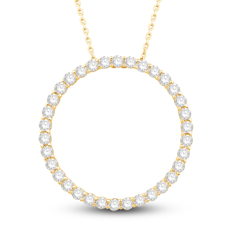 Diamond Circle Pendant Necklace 1-1/2 ct tw Round 14K Yellow Gold 18"