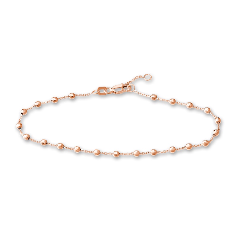 Main Image 1 of Diamond-Cut Beaded Station Bracelet 14K Rose Gold 7.5&quot; Adj.