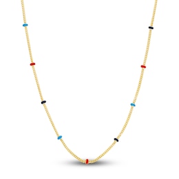 Solid Station Necklace Red/Black /Navy Blue Enamel 14K Yellow Gold 18&quot;