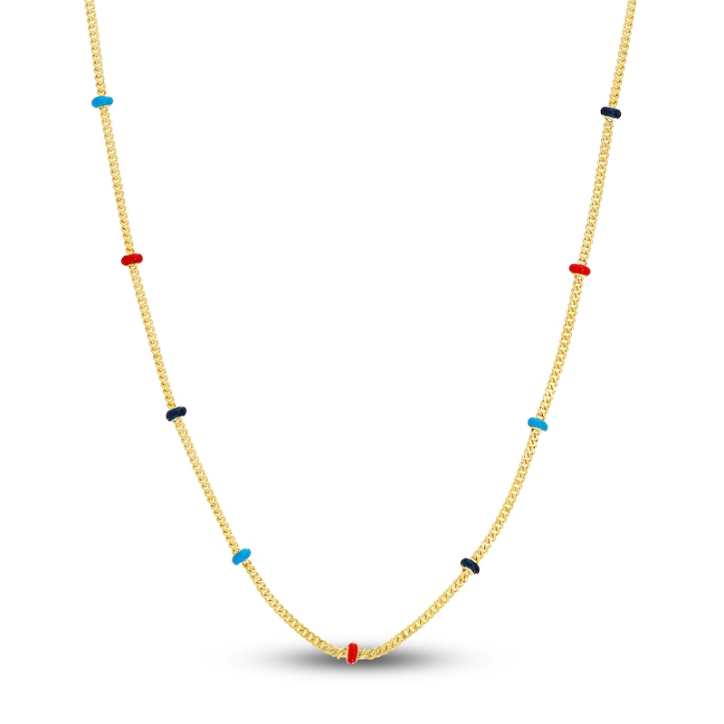 Main Image 1 of Solid Station Necklace Red/Black /Navy Blue Enamel 14K Yellow Gold 18&quot;