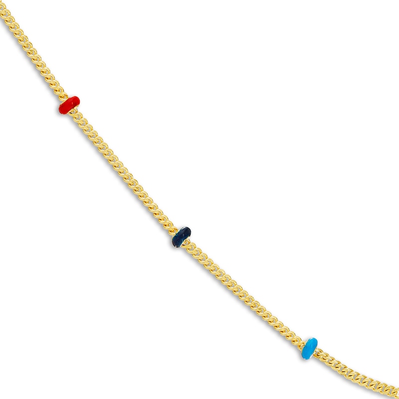 Main Image 2 of Solid Station Necklace Red/Black /Navy Blue Enamel 14K Yellow Gold 18&quot;