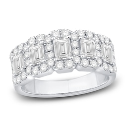 Diamond Anniversary Ring 2 ct tw Emerald/Round 14K White Gold