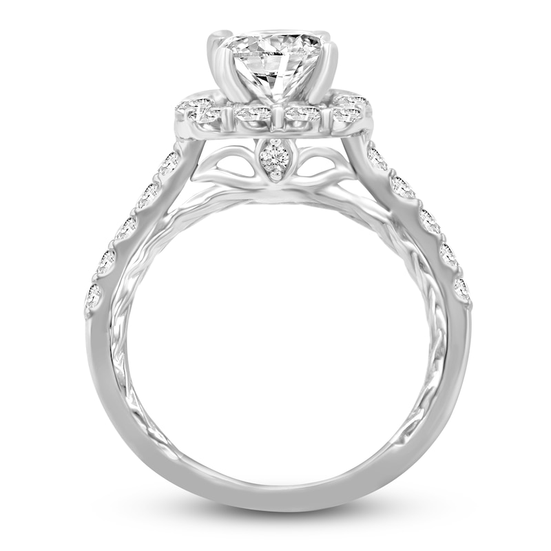 Main Image 2 of Diamond Engagement Ring 2-1/2 ct tw Cushion/Round 14K White Gold