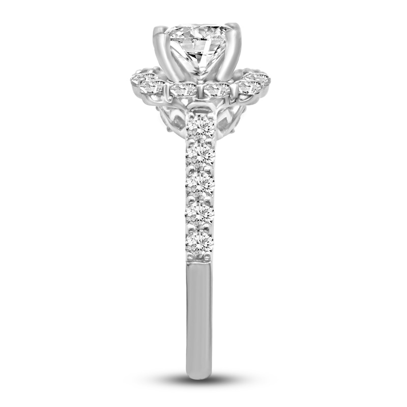 Main Image 3 of Diamond Engagement Ring 2-1/2 ct tw Cushion/Round 14K White Gold