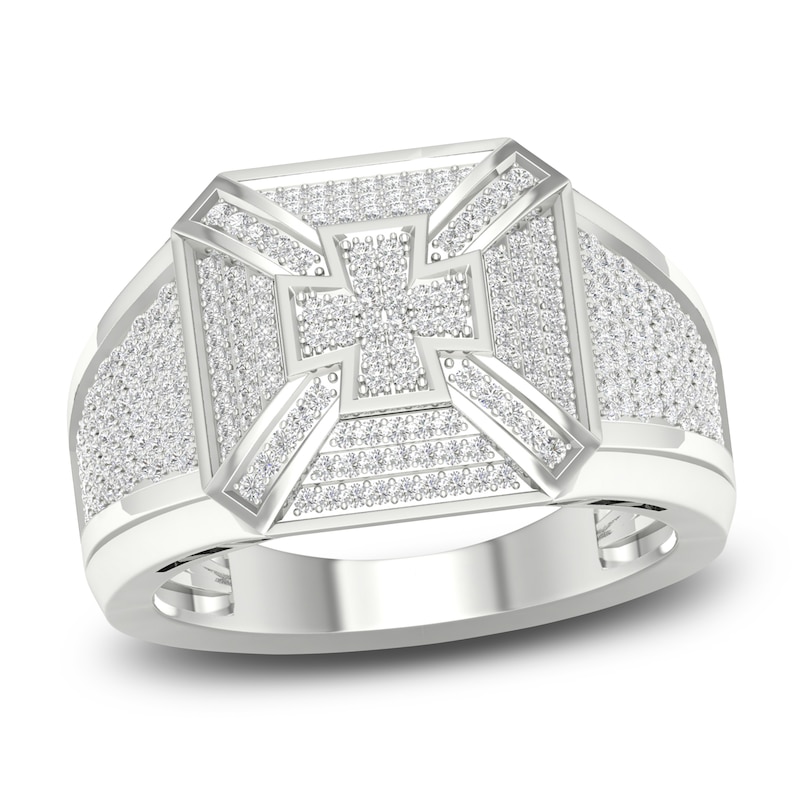 Main Image 1 of Men's Diamond Cross Ring 5/8 ct tw Round 10K White Gold