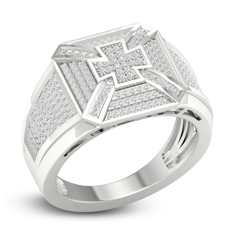 Main Image 4 of Men's Diamond Cross Ring 5/8 ct tw Round 10K White Gold