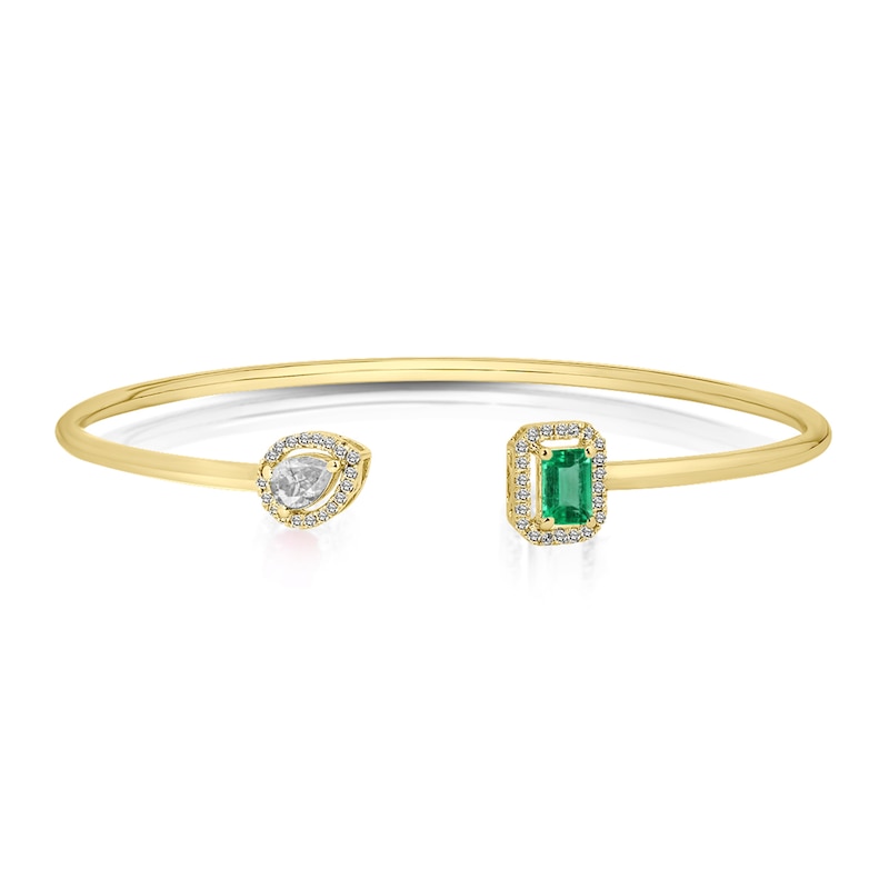 Lab-Created Emerald & White Lab-Created Sapphire Bangle Bracelet 10K Yellow Gold