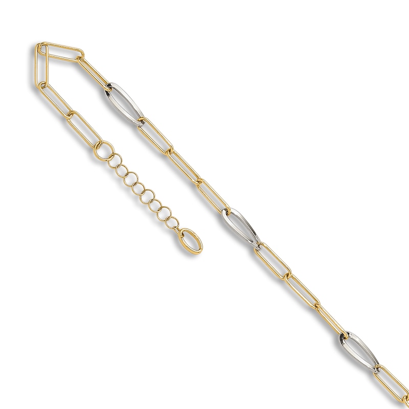 Main Image 1 of High-Polish Mirror Link Anklet 14K Two-Tone Gold 9"