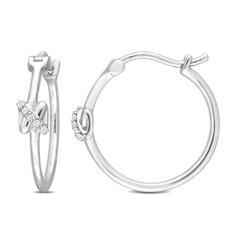 Y-Knot Diamond Hoop Earrings 1/20 ct tw Round 14K White Gold