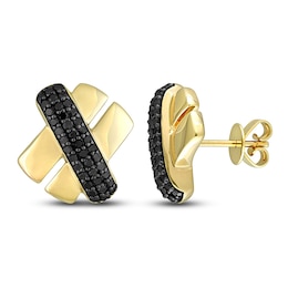 Y-Knot Men's Black Diamond Stud Earrings 3/8 ct tw Round 14K Yellow Gold