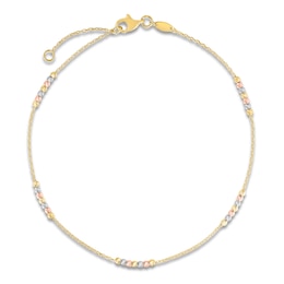 Station Bead Anklet 14K Tri-Tone Gold 10&quot;