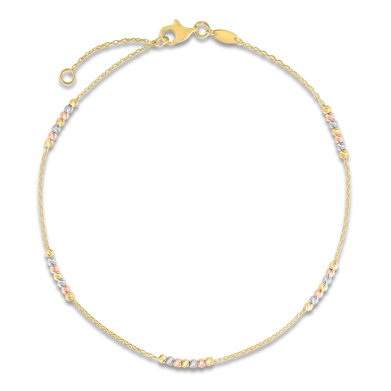 Station Bead Anklet 14K Tri-Tone Gold 10"