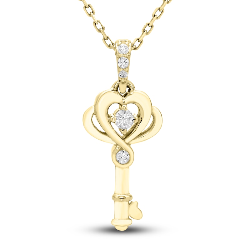 Diamond Heart Key Pendant Necklace 1/15 ct tw Round 10K Yellow Gold 18"