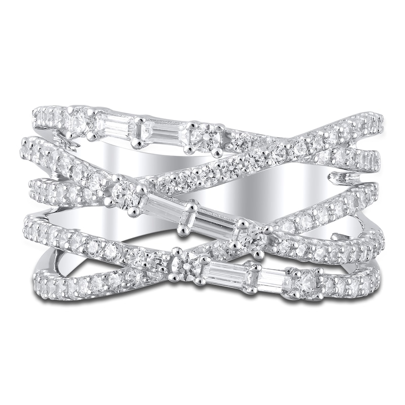 Main Image 3 of Diamond Fashion Ring 1 ct tw Round/Baguette 14K White Gold