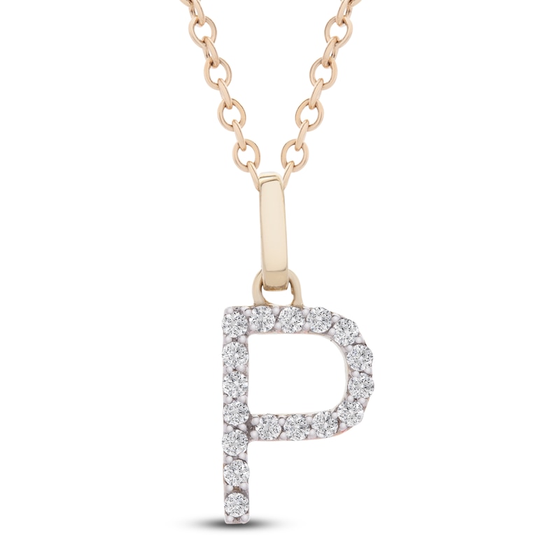 Main Image 1 of Diamond Letter P Necklace 1/10 ct tw Round 14K Yellow Gold 18&quot;