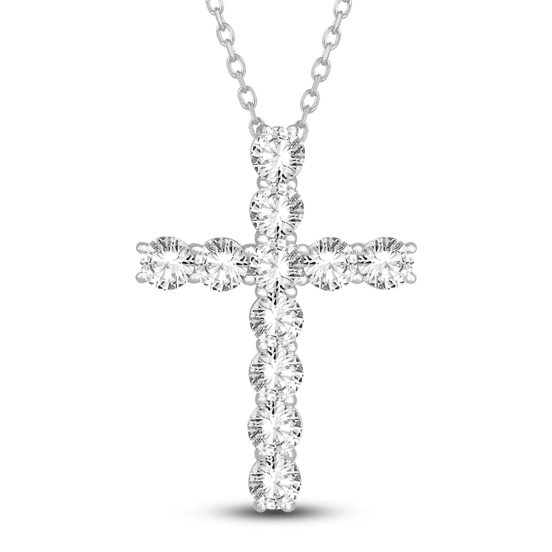 Main Image 1 of Lab-Created Diamond Cross Pendant Necklace 5-1/2 ct tw Round 14K White Gold