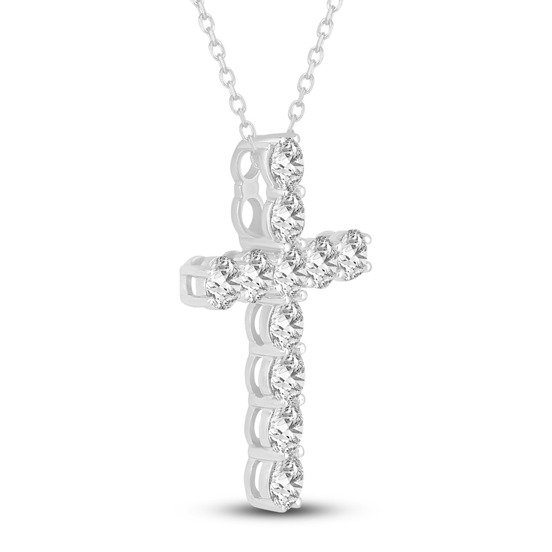 Main Image 2 of Lab-Created Diamond Cross Pendant Necklace 5-1/2 ct tw Round 14K White Gold