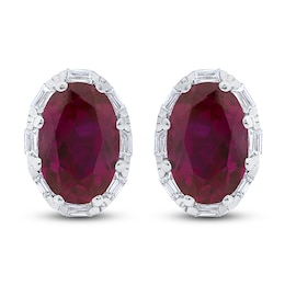 Natural Ruby Stud Earrings 1/8 ct tw Diamonds 14K White Gold