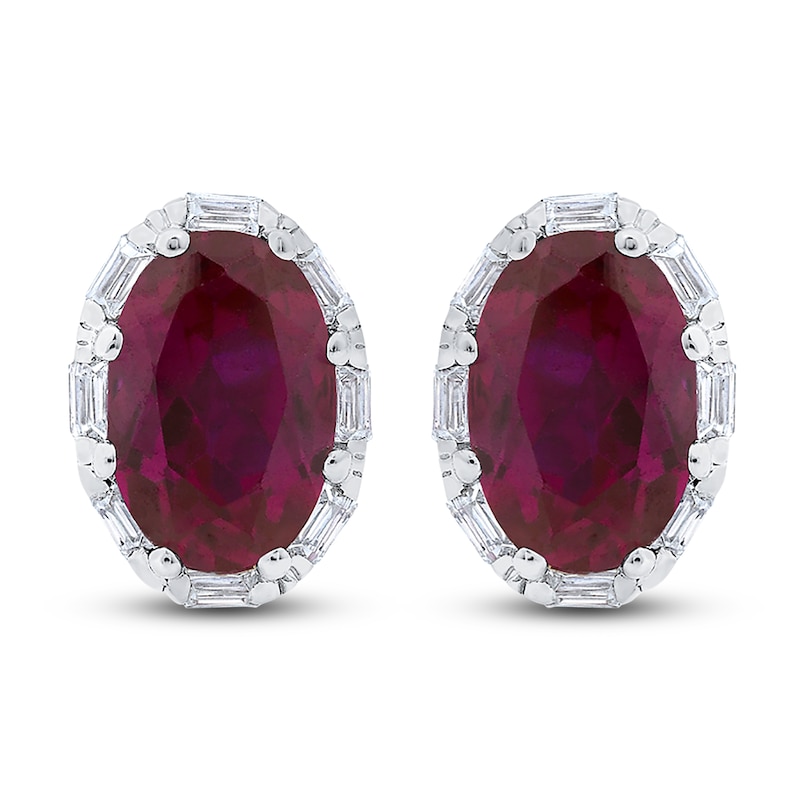 Natural Ruby Stud Earrings 1/8 ct tw Diamonds 14K White Gold | Jared