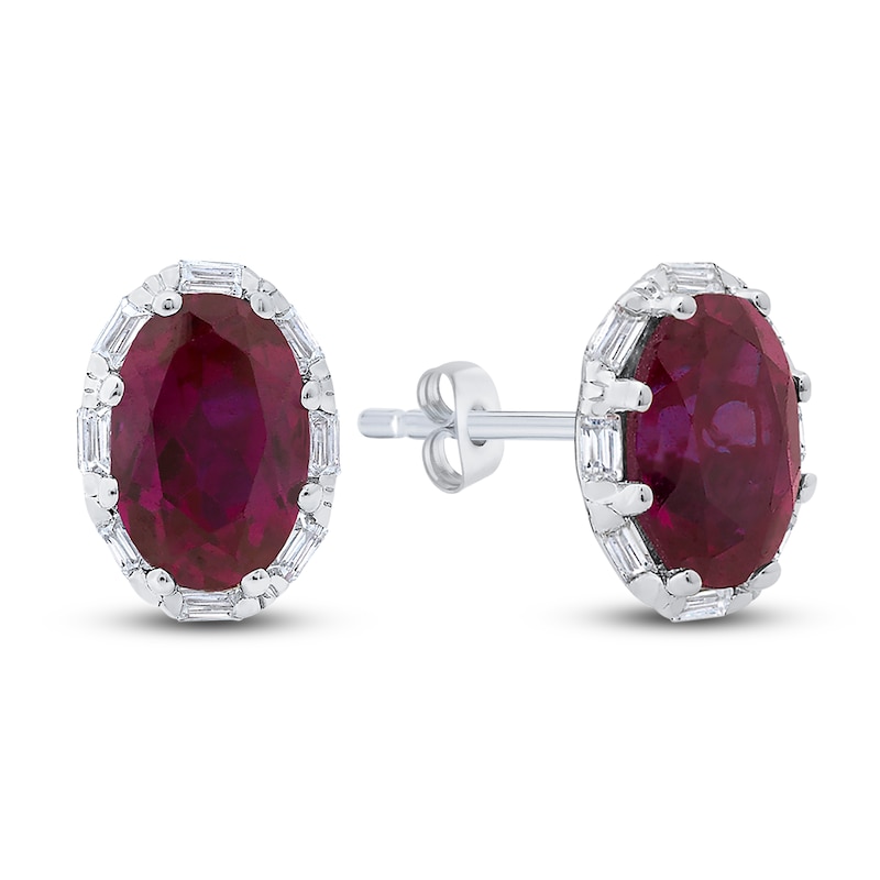 Natural Ruby Stud Earrings 1/8 ct tw Diamonds 14K White Gold