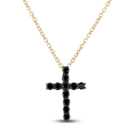 Black Diamond Cross Pendant Necklace 1/3 ct tw Round 14K Yellow Gold 18&quot;