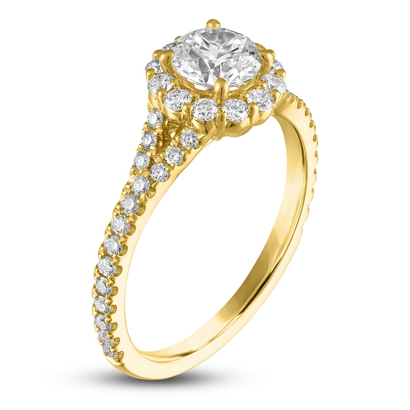 Main Image 2 of Diamond Halo Engagement Ring 1-1/6 ct tw 14K Yellow Gold