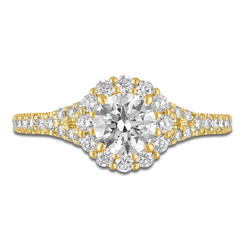 Main Image 3 of Diamond Halo Engagement Ring 1-1/6 ct tw 14K Yellow Gold