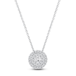 Diamond Halo Pendant Necklace 1/2 ct tw 10K White Gold