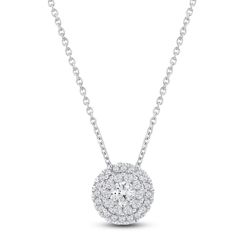 Main Image 1 of Diamond Halo Pendant Necklace 1/2 ct tw 10K White Gold