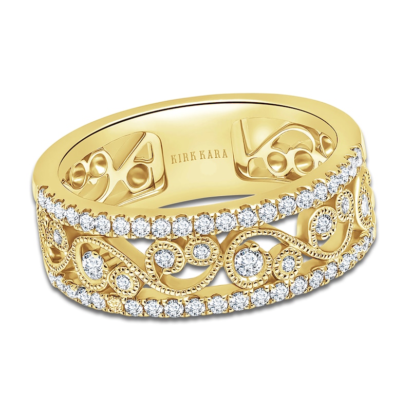 Kirk Kara Round Diamond 1/2 ct tw Wide Lace Wedding Band 14K Yellow ...