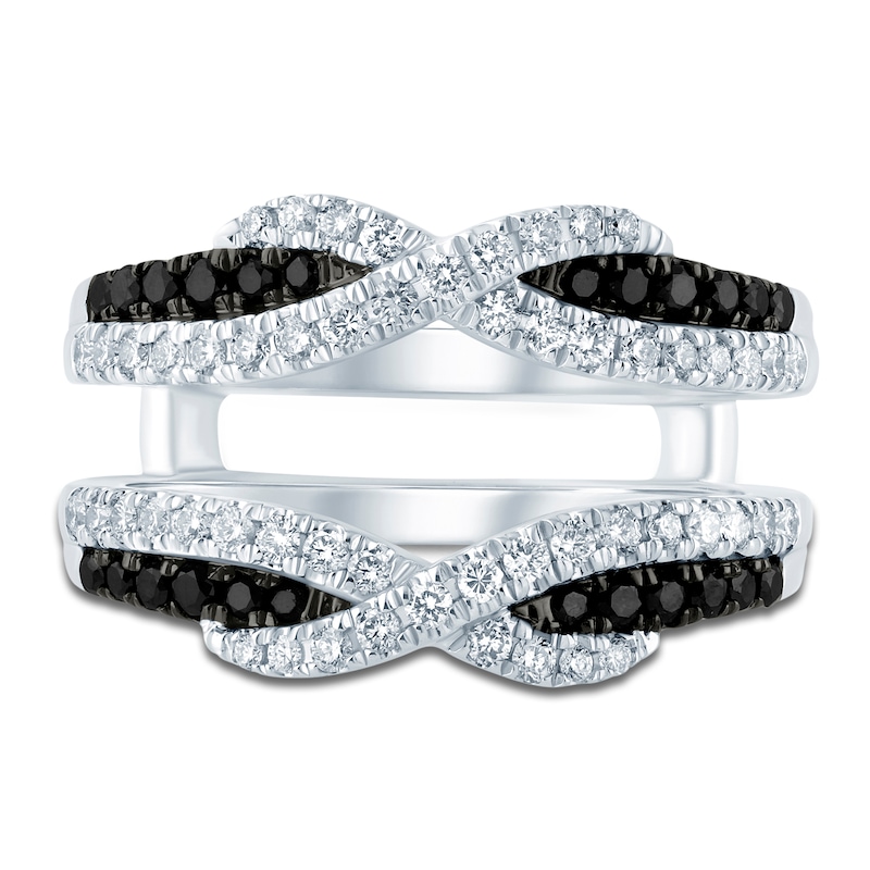 Black & White Diamond Crossover Enhancer Ring 3/4 ct tw 14K White Gold