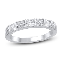 Certified Princess & Round-Cut Diamond Anniversary Ring 1 ct tw 14K White Gold