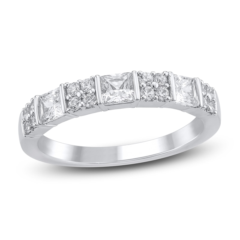 Main Image 1 of Certified Princess & Round-Cut Diamond Anniversary Ring 1 ct tw 14K White Gold