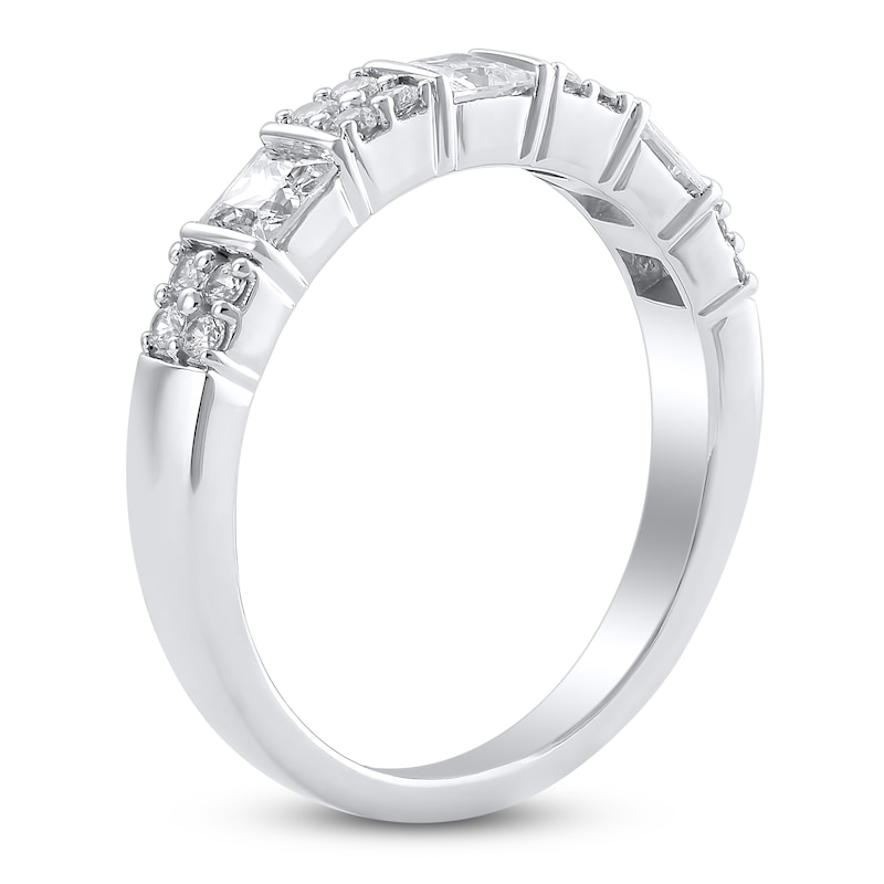 Main Image 2 of Certified Princess & Round-Cut Diamond Anniversary Ring 1 ct tw 14K White Gold