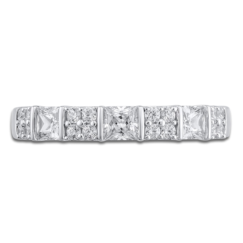 Main Image 3 of Certified Princess & Round-Cut Diamond Anniversary Ring 1 ct tw 14K White Gold