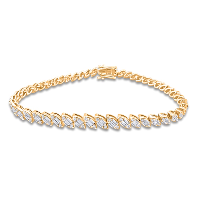 Main Image 1 of Baguette & Round-Cut Multi-Diamond Bracelet 2-1/8 ct tw 14K Yellow Gold 7&quot;