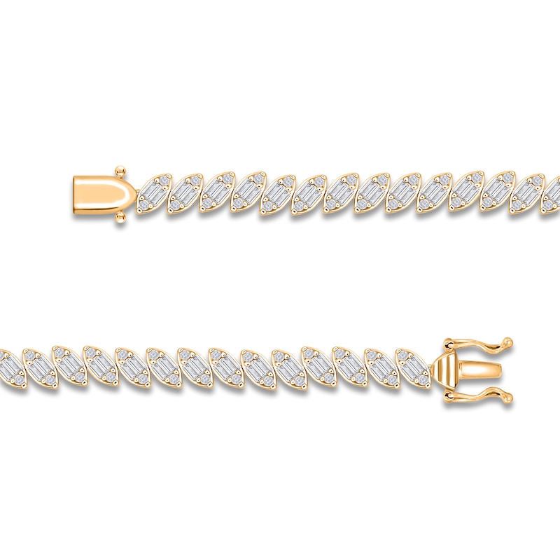 Main Image 2 of Baguette & Round-Cut Multi-Diamond Bracelet 2-1/8 ct tw 14K Yellow Gold 7&quot;