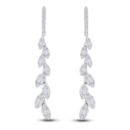 Baguette & Round-Cut Diamond Vine Hoop Drop Earrings 1 ct tw 14K White Gold