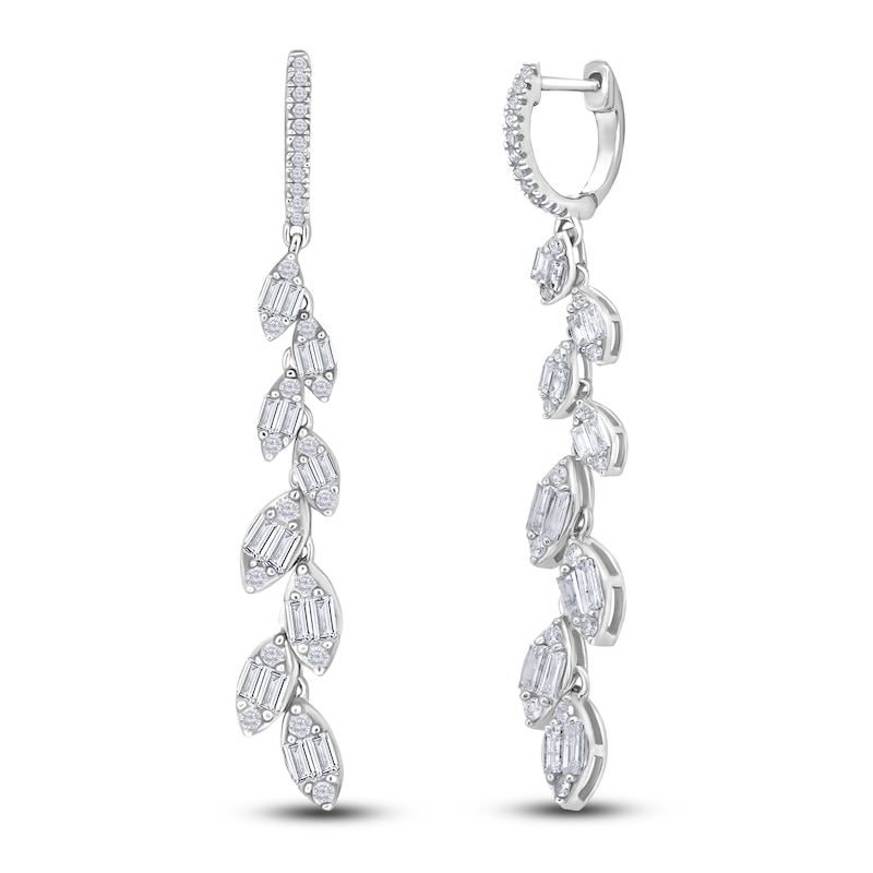 Main Image 2 of Baguette & Round-Cut Diamond Vine Hoop Drop Earrings 1 ct tw 14K White Gold