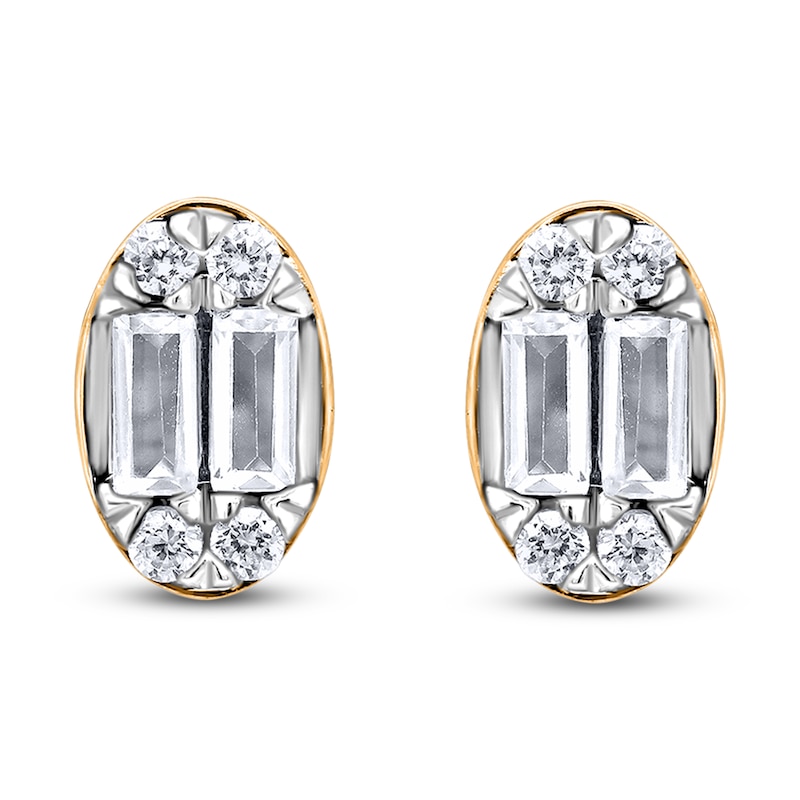 Baguette & Round-Cut Multi-Diamond Oval Stud Earrings 1/4 ct tw 14K Yellow Gold