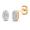 Thumbnail Image 2 of Baguette & Round-Cut Multi-Diamond Oval Stud Earrings 1/4 ct tw 14K Yellow Gold