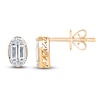 Thumbnail Image 3 of Baguette & Round-Cut Multi-Diamond Oval Stud Earrings 1/4 ct tw 14K Yellow Gold