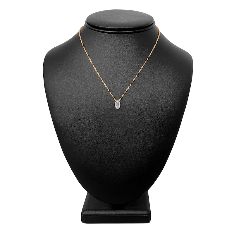 Main Image 5 of Baguette & Round-Cut Multi-Diamond Oval Necklace 1/6 ct tw 14K Yellow Gold 18&quot;