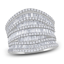 Baguette & Round-Cut Diamond Multi-Row Curve Ring 2 ct tw 14K White Gold