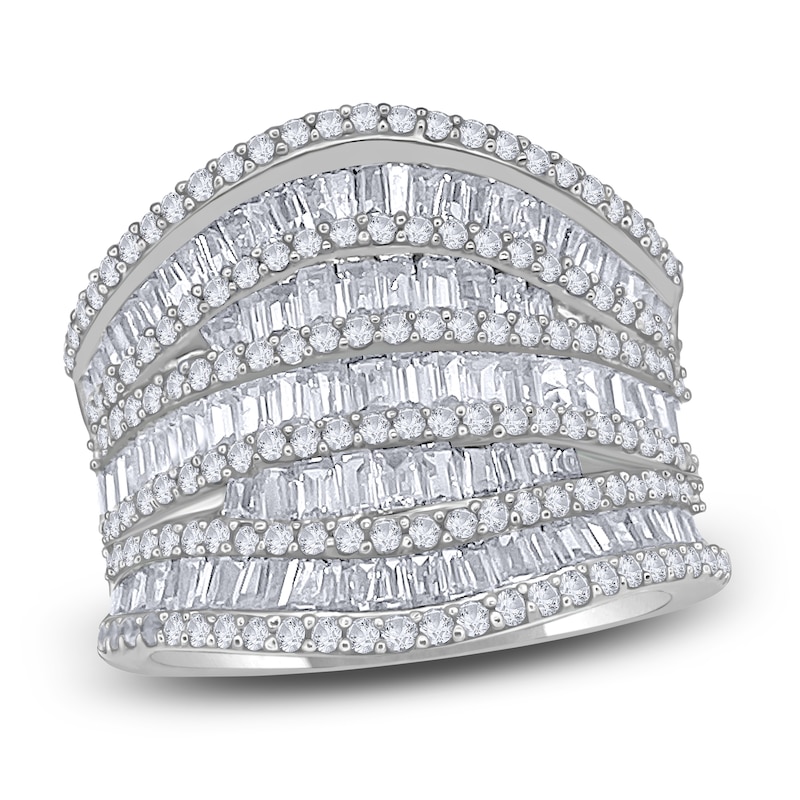 Main Image 1 of Baguette & Round-Cut Diamond Multi-Row Curve Ring 2 ct tw 14K White Gold