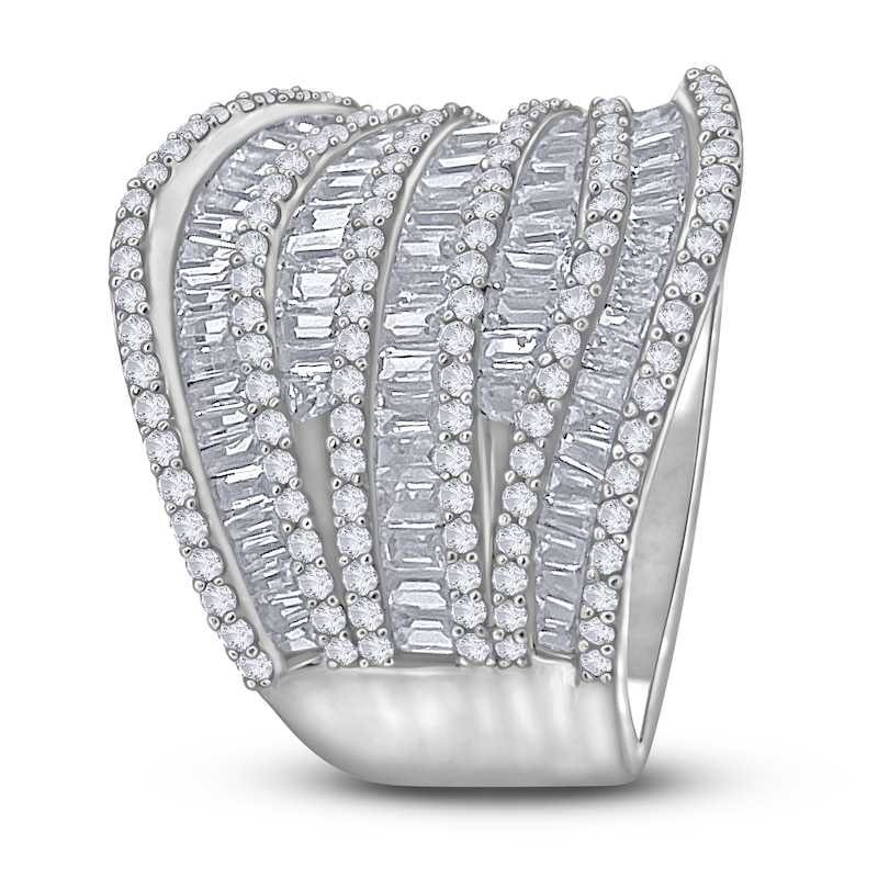 Main Image 2 of Baguette & Round-Cut Diamond Multi-Row Curve Ring 2 ct tw 14K White Gold