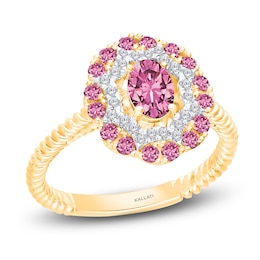 Kallati Oval-Cut Natural Pink Sapphire & Diamond Ring 1/6 ct tw 14K Yellow Gold