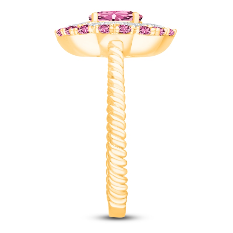 Kallati Oval-Cut Natural Pink Sapphire & Diamond Ring 1/6 ct tw 14K Yellow Gold