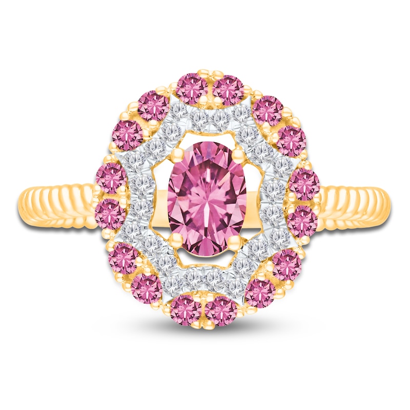 Kallati Oval-Cut Natural Pink Sapphire & Diamond Ring 1/6 ct tw 14K Yellow Gold