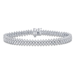 Diamond Staggered Three-Row Tennis Style Bracelet 5 ct tw 14K White Gold 7&quot;